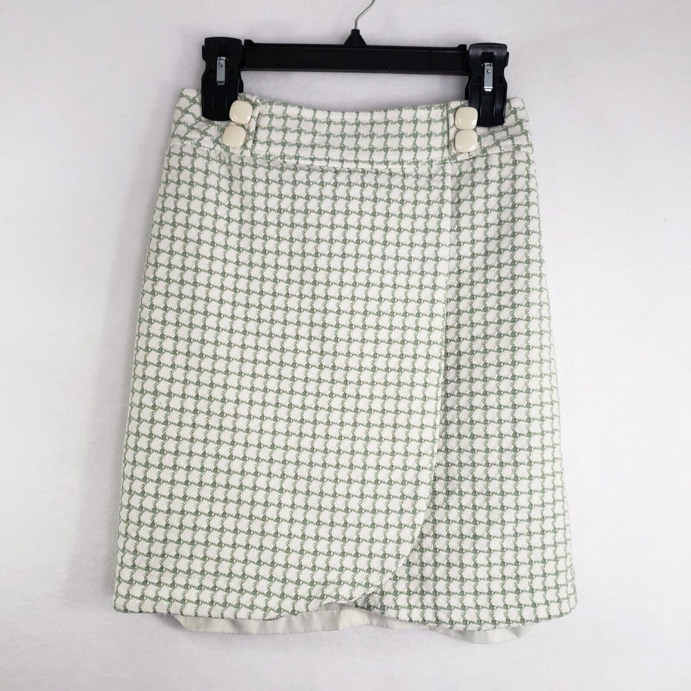 Chadwicks Wrap Skirt Womens 6 Green White Tweed Cottagecore‎ Career Work Vintage